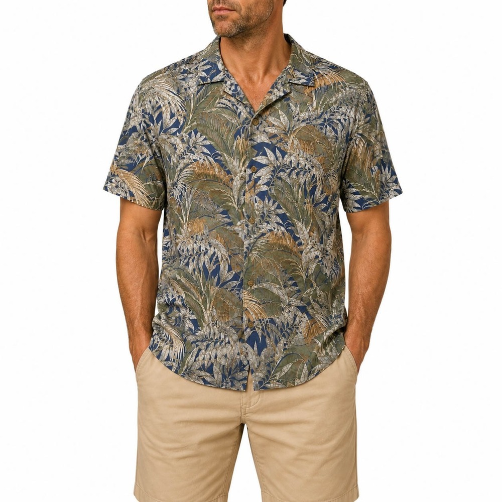 Cooke Street Honolulu Mens XL Cotton Tropical Leaf Print Hawaiian Camp Shirt